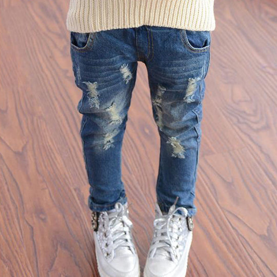 Spring Autumn Elastic Waist Children Denim Pants Kids Boys Jeans Casual Ripped Leggings For Baby Girls Child clothes