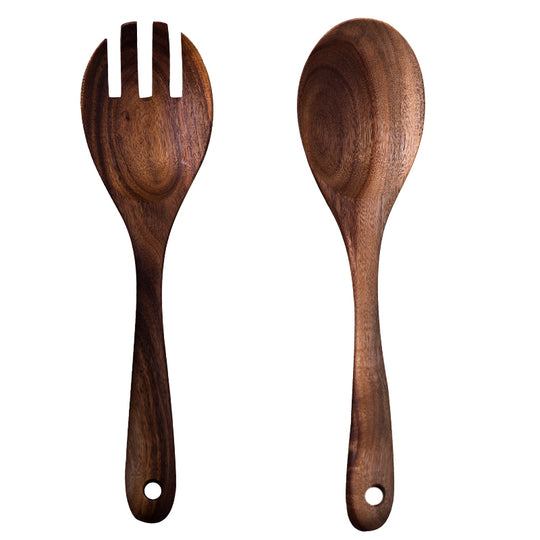 Set of 2 Wooden Cooking Tools Wooden Fork Scoop Dinnerware Set Fruit Vegetable Tools Salad Stirring Set Wood Kitchen Utensils