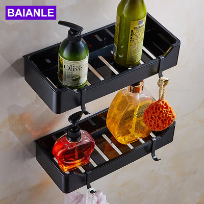 Black Bathroom Shelves Brushed Nickel Stainless Steel + ABS Plastic Rectangle Wall Mount Shower Caddy Rack Bath Accessories