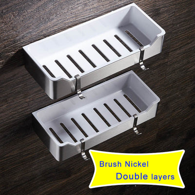Black Bathroom Shelves Brushed Nickel Stainless Steel + ABS Plastic Rectangle Wall Mount Shower Caddy Rack Bath Accessories