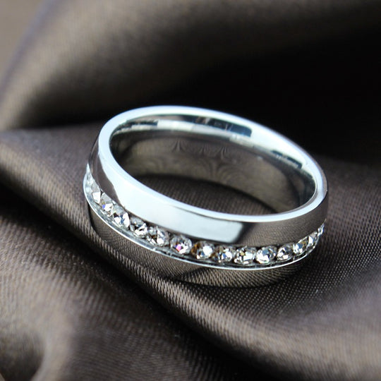 Unisex Stainless Steel Crystal Ring
