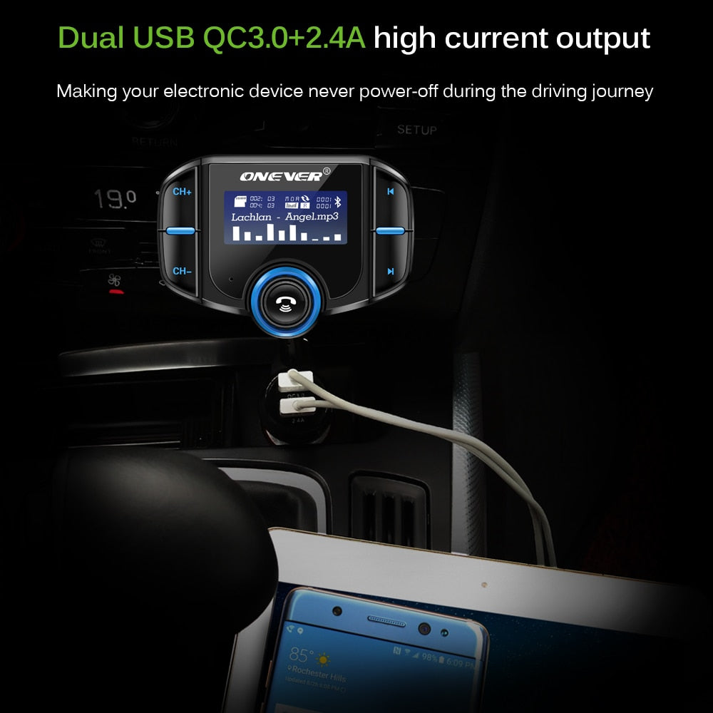 Bluetooth 2-Port USB Quick Charge FM Handsfree Transmitter