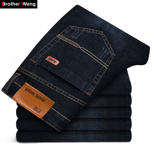 Brother Wang Brand   New Men's Fashion Jeans Business Casual Stretch Slim Jeans Classic Trousers Denim Pants Male 101