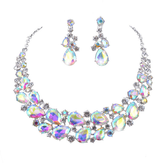 Delicate Crystal AB color fashion Jewelry set for bridal wedding necklaces and earring Women party Jewellery costume accessories