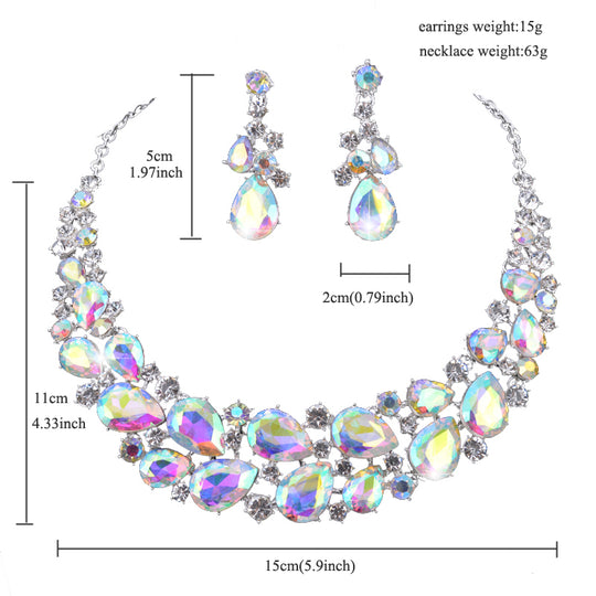 Delicate Crystal AB color fashion Jewelry set for bridal wedding necklaces and earring Women party Jewellery costume accessories
