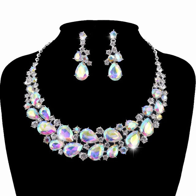 Delicate Crystal AB color fashion Jewelry set for bridal wedding necklaces and earring Women party Jewellery costume accessories