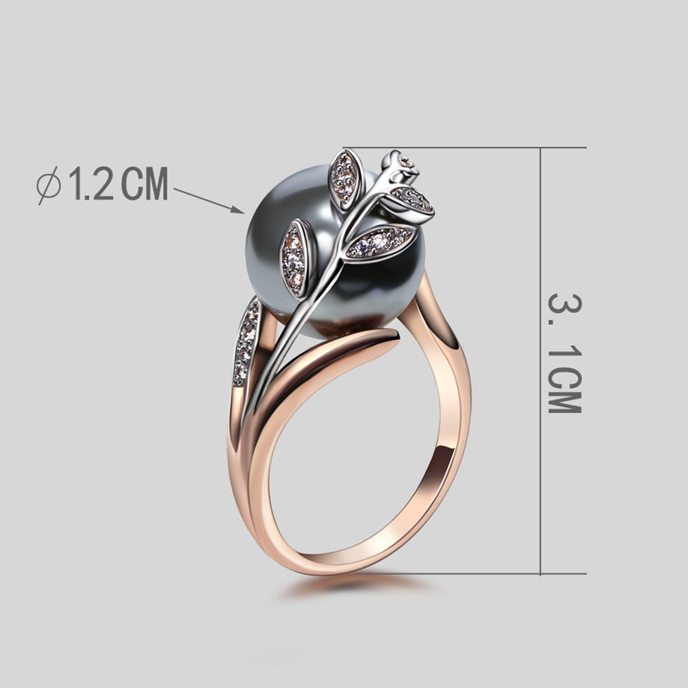 Rose Gold Grey Pearl Cubic Zirconia Ring & Earrings Set