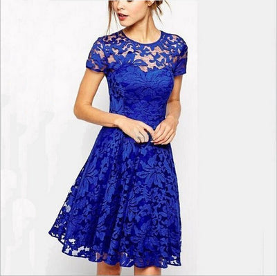 5XL Plus Size Dress Fashion Women Elegant Sweet Hallow Out Lace Dress   Party Princess Slim Summer Dresses Vestidos Red Blue