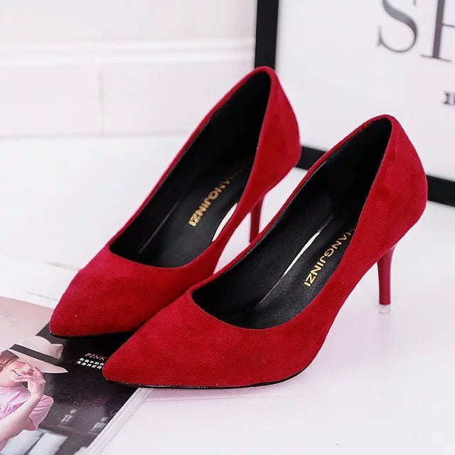 Plus Size 34-42 Women Pointed Toe Pumps Leather Shoes High Heels Shoes Wedding Elegant Office Dress Zapatos Mujer