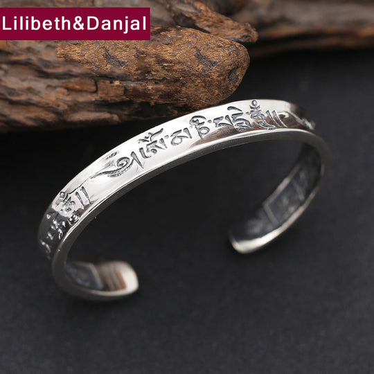 Thai 925 Sterling Silver Bangle Men Jewelry Natural stone Buddha Mantra Bracelet Bangle Women Classic Gift Fine Jewelry B5