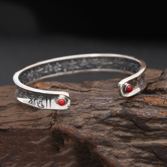 Thai 925 Sterling Silver Bangle Men Jewelry Natural stone Buddha Mantra Bracelet Bangle Women Classic Gift Fine Jewelry B5