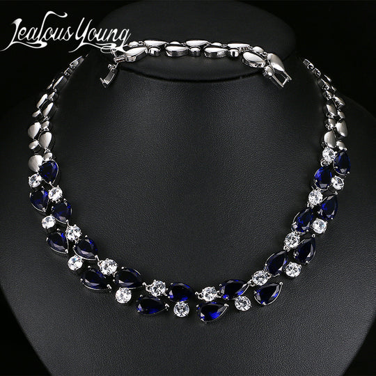 Mona Lisa Blue Stone Necklaces & Pendants Multicolor AAA+ Cubic Zirconia Statement Necklace For Women Wedding Party AN028