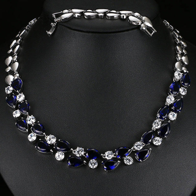 Mona Lisa Blue Stone Necklaces & Pendants Multicolor AAA+ Cubic Zirconia Statement Necklace For Women Wedding Party AN028