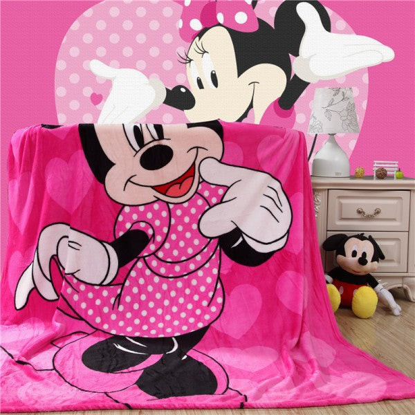 Pink Minnie Mickey Mouse Soft Flannel Throw Blanket
