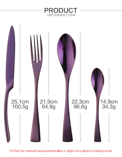 4Pcs Purple Cutlery Set Stainless Steel Blue Dinnerware Set
