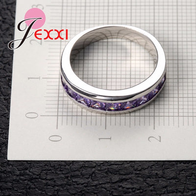Jemmin Trendy Girls 925 Sterling Silver Rings For Women Wedding Purple Crystal Women Finger Ring Amethyst Engagement