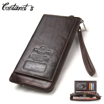 Men Wallet Clutch Genuine Leather Brand Rfid  Wallet Male Organizer Cell Phone Clutch Bag Long Coin Purse Free Engrave