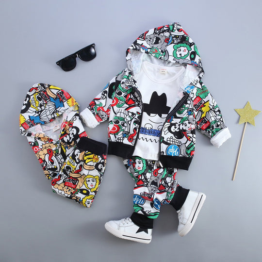 baby boys clothing sets Autumn cotton hoodie + trousers + white shirt 3pcs suit new casual outfits for Children boy clothes