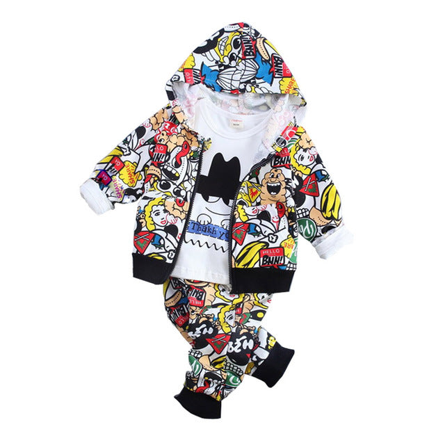 baby boys clothing sets Autumn cotton hoodie + trousers + white shirt 3pcs suit new casual outfits for Children boy clothes