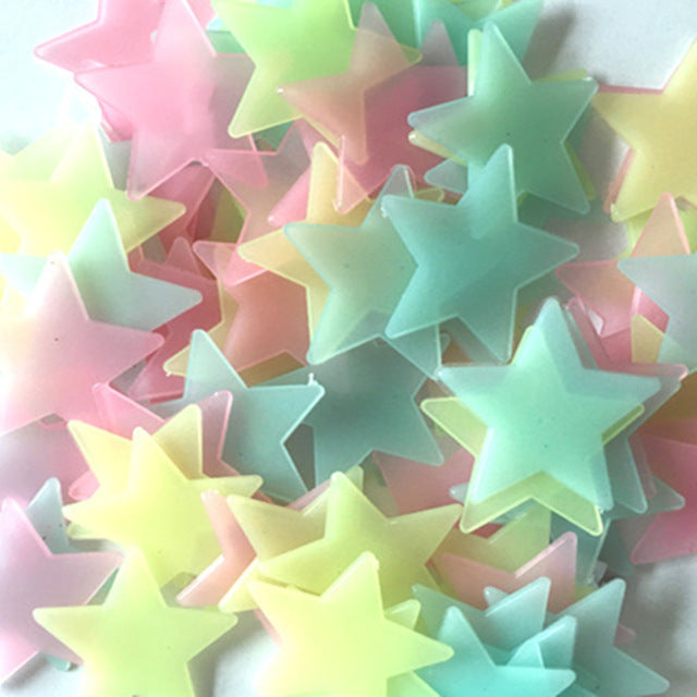 100 Piece: Kids Fluorescent Glow-in-the-Dark Stars Wall Stickers