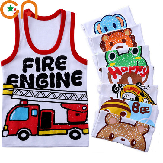 Summer Kids 100%Cotton T Shirts Boys Girls Baby Cartoon Printed Sleeveless