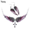 Yacq Angel Wing Cross Necklace Earrings Sets Women Biker Bling Jewelry Birthday Gifts for Her Wife Mom Girlfriend