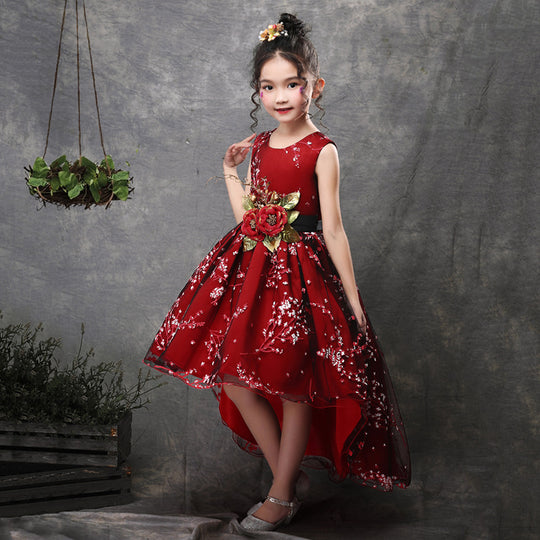 New Brand Flower Girls Dress Kids Princess Party Wedding Gowns for Children Graduation Ceremony Baby Kids Long Tail Formal Wear