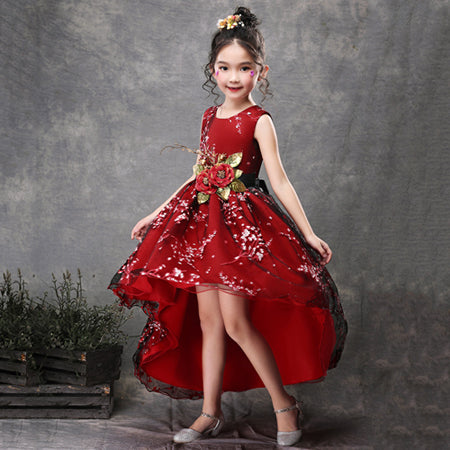 New Brand Flower Girls Dress Kids Princess Party Wedding Gowns for Children Graduation Ceremony Baby Kids Long Tail Formal Wear