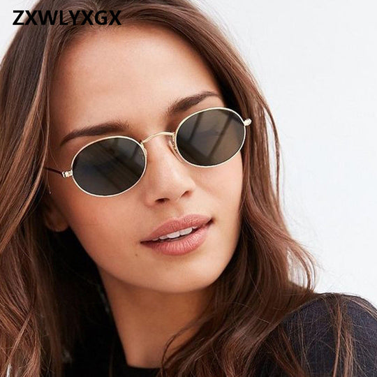 Vintage Oval Small Metal Frame Steampunk Sunglasses Women