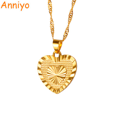 Anniyo 1.8cm Heart Pendant and Necklaces Romantic Jewelry Gold Color for Womens,Wedding gift,Girlfriend Wife Gifts #006110