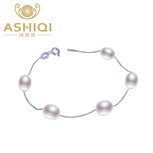 ASHIQI Natural freshwater pearl bracelet Genuine 925 Sterling Silver Bracelet for women  charm pulseiras femininas