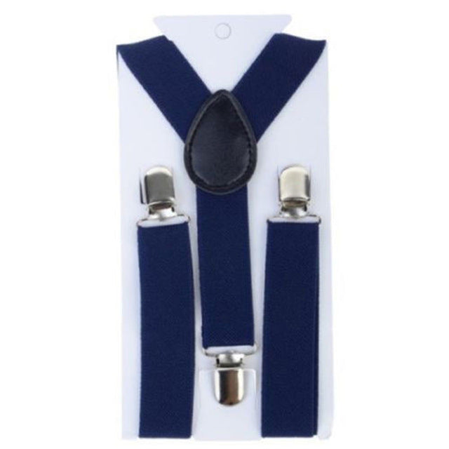 Boys Navy Blue Suspenders Y-Back Braces Adjustable Necktie Bowtie Ties Set