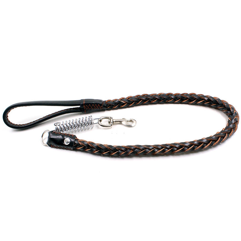 Leather Dog Training Pet Leash with Spring Buffer to Decrease Pull Tension