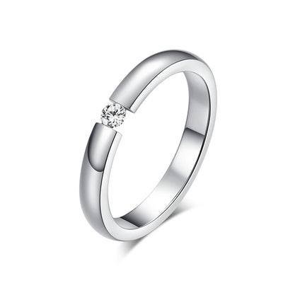 3mm Polished Stainless Steel Women's Single Cubic Zirconia Wedding Ring