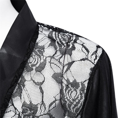 Lingerie Plus Size Satin Lace Black Kimono Intimate Sleepwear Robe   Night Gown Women   Underwear