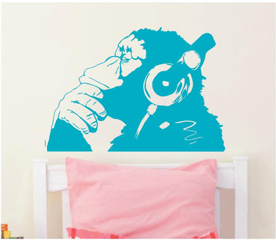 Banksy Vinyl Wall Decal Monkey With Headphones Chimp Listening to Music In Earphones Street Graffiti Sticker Mural Poster W-23