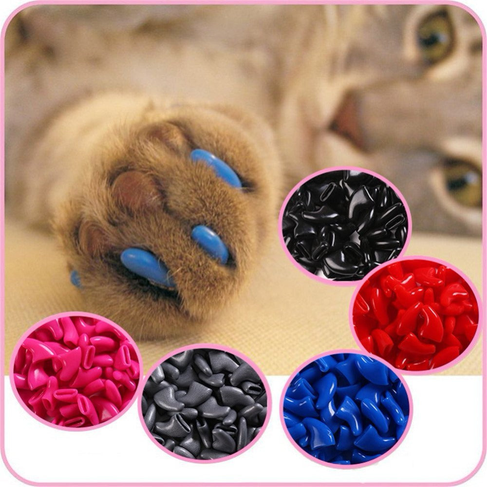 Nicrew 20 pcs Soft Silicone Soft Cat Nail Caps Colorful Cat Paw Claw Pet Nail Protector Cat Nail Cover Cat Grooming Supplies
