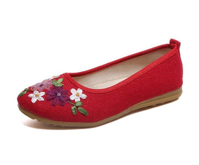 Vintage Embroidered Women Flats Flower Slip On Cotton Fabric Linen Comfortable Old Peking Ballerina Flat Shoes Sapato Feminino