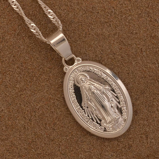 Anniyo Virgin Mary Pendant Necklace for Women/Girls,Silver/Gold Color Our Lady Jewelry Colar Cross Trendy Chain#006210