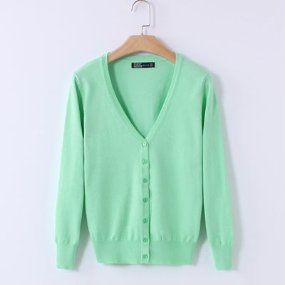 Light Green Women's V-Neck Button-Up Cardigan