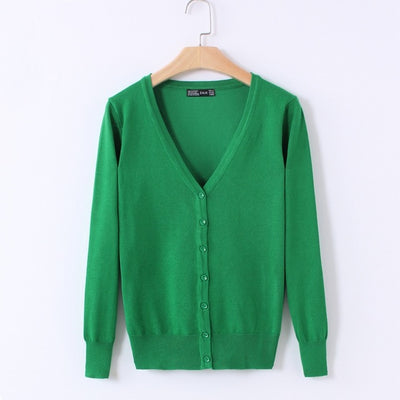 Grass Green Women's V-Neck Button-Up Cardigan