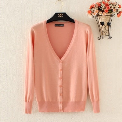 Flesh Pink Women's V-Neck Button-Up Cardigan