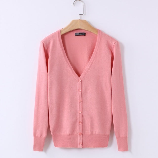 Pink Women's V-Neck Button-Up Cardigan