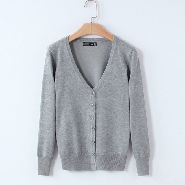 Gray Women's V-Neck Button-Up Cardigan