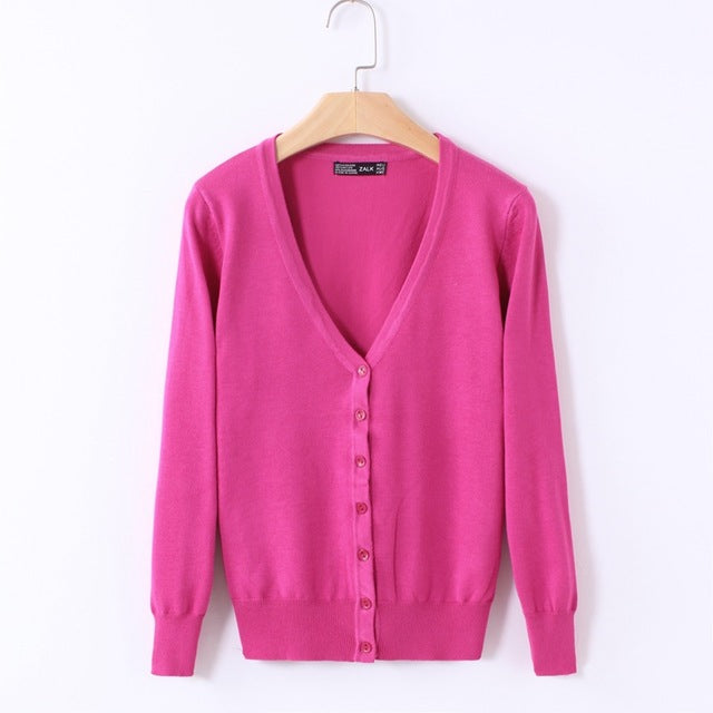 Rose Red Women's V-Neck Button-Up Cardigan