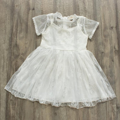 Girl's Short Sleeve Lace Children Clothing O-neck Solid Embellished Floral Lace Lolita Style Kids Dress