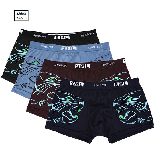 Asian size Calzoncillos Cuecas 4pcs\lot Mens Underwear Cotton Tiger Boxers Male Panties Men's Trunk Brand Shorts Man Boxer