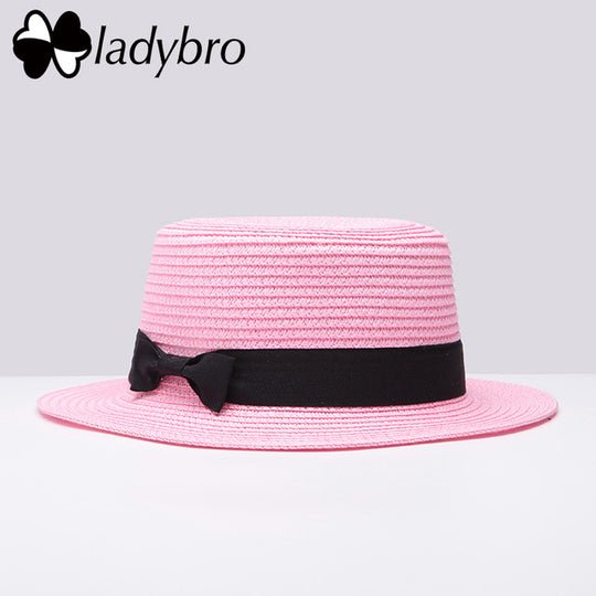 Ladybro Summer Women Boater Beach Hat Female Casual Panama Hat Lady Brand Classic Bowknot Straw Flat Sun Hat Women Fedora