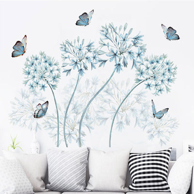 Blue Flowers Butterfly Wall Stickers Home Decor Headboard Wall Board Mural Poster Background Wallpaper Decorative Art Decals