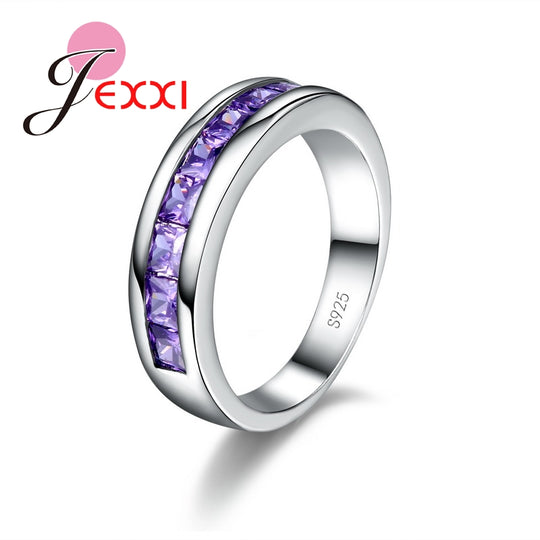 Jemmin Trendy Girls 925 Sterling Silver Rings For Women Wedding Purple Crystal Women Finger Ring Amethyst Engagement